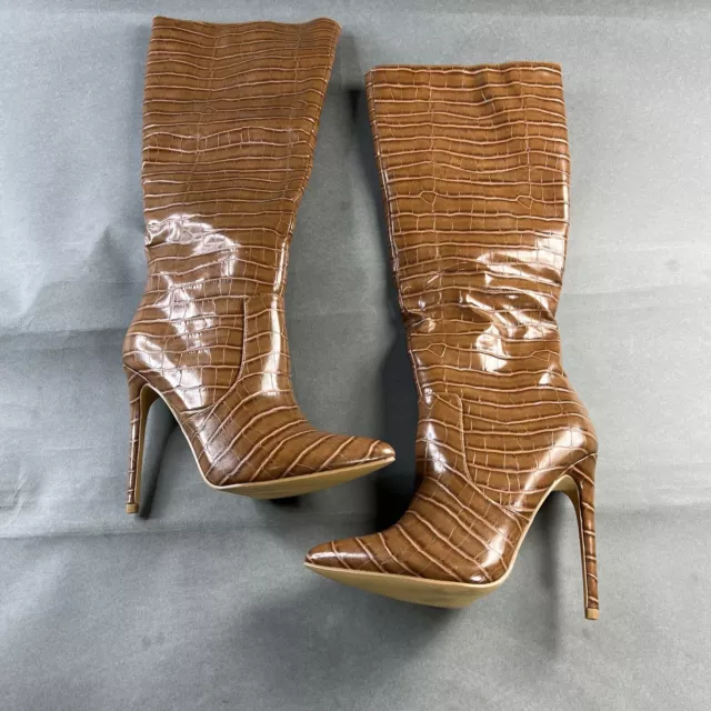 Knee High Boots 5.5 Brown Womens Casual Heels Basic Going Out Side Zip Used A8