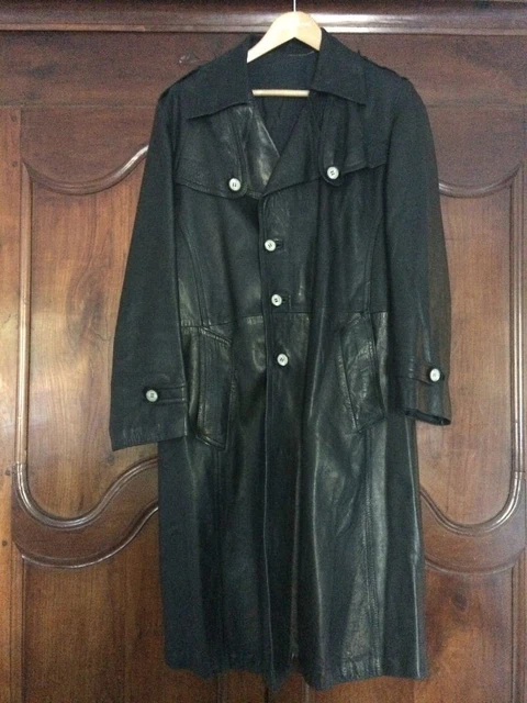 Trench-Coat Long En Cuir De Mouton Style Officier Allemand WW2 - Noir - Taille S à 3XL - Neuf