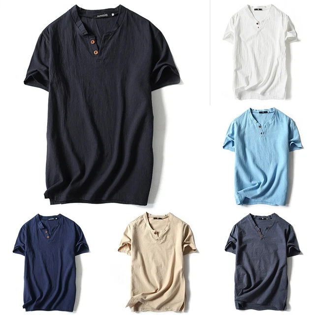 T-shirt da uomo comoda vestibilità sciolta in cotone collo a V top traspirante