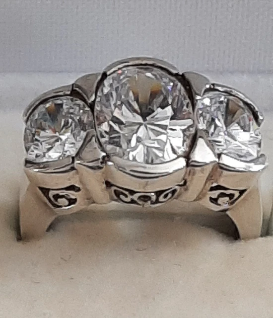 Bague Chevalière Argent Massif 925 Avec Trois Gros Cristaux Scintillants - Taille 52 - Bijou Cocktail élégant