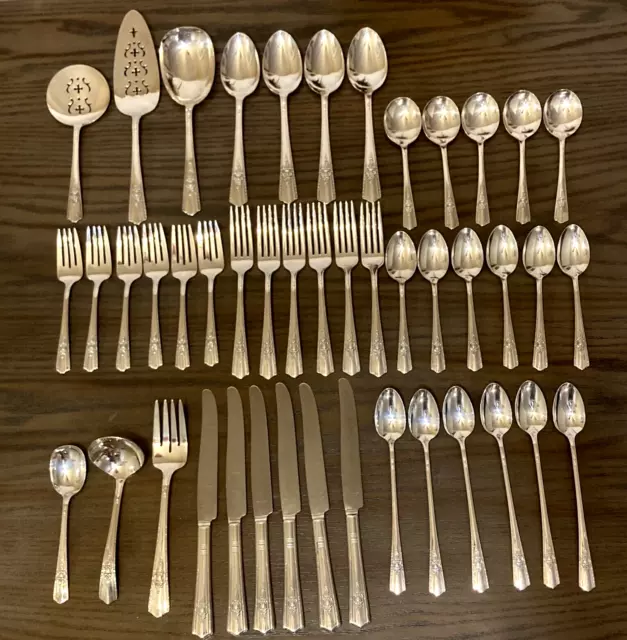 45 PIECES SERVING SET Harmony House Plate AA+ Maytime Silverplate Flatware 1944