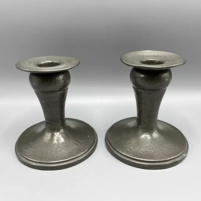 Liberty & Co Pair Antique Pewter Candlesticks Arts & Crafts English Tudric 3