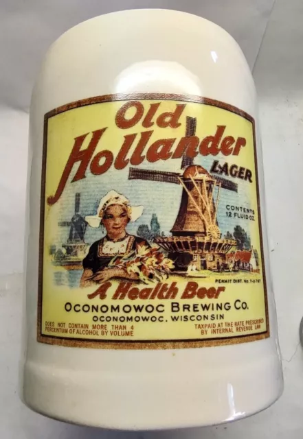 Oconomowoc Brewing Co. Old Hollander Lager beer mug Legacy of Wisconsin Nice!!