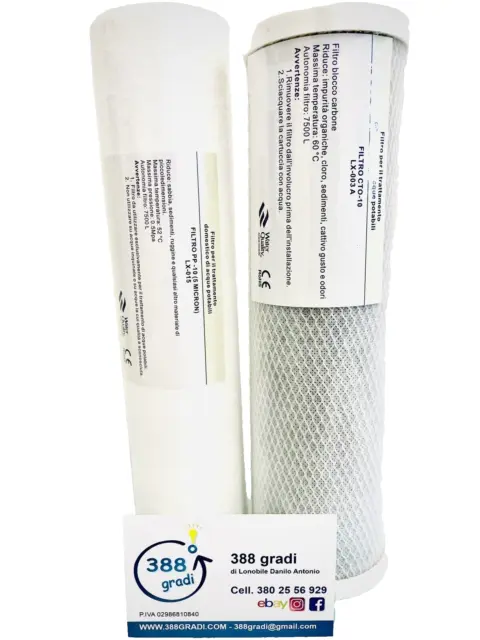 Cartuccia Filtro Acqua Sedimenti Pp 5 Micron  + Carbone Attivo x contenitore 10"