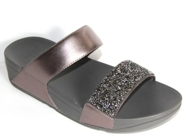FitFlop LULU Crystal Womens Sparkle Crystal Gray Pewter Slip On Sandals Size 5