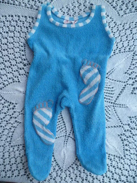 Baby Strampler Vintage Größe 62 Jungen Mädchen Frottee blau sehr gut erhalten