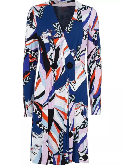Emilio Pucci $2K Montagne Blue Silk Mix Jersey Print Dress 40 4/6 S