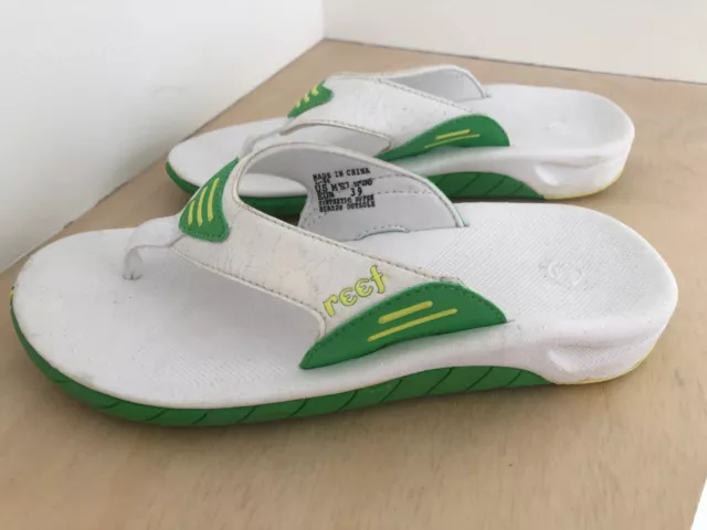 Original Reef  Mick Fanning Flip Flops Sandal  White Green Yellow New Never Worn 2