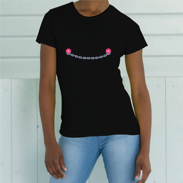 T-SHIRT MAGLIETTA DONNA S - M - L - XL "PIERCING CAPEZZOLI " SENO FUNNY hot SEXY