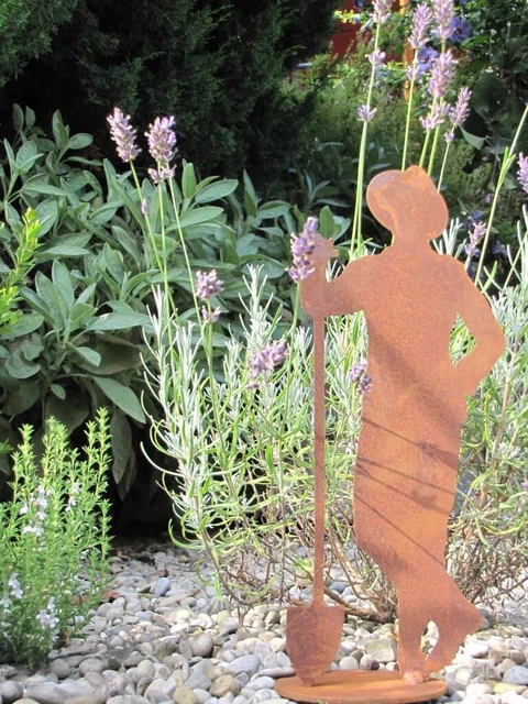 EDELROST DEKOFIGUR GÄRTNER Paul mit Schaufel Gartendeko Metall Rost