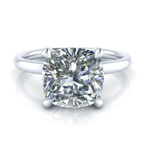 Bague De Fiançailles Simulée 2,35 Ct Or Blanc 14 Carats - Diamant Taille Coussin, Personnalisable