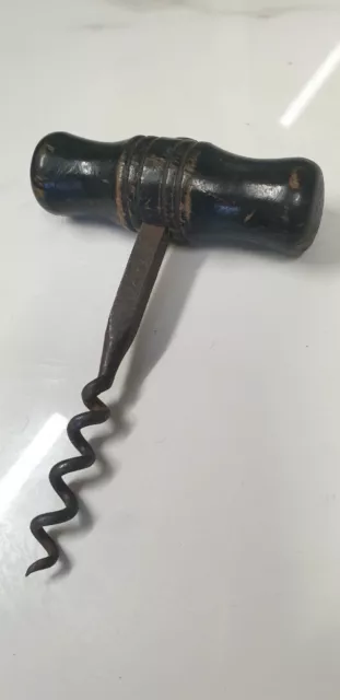 antique turned wood handle corkscrew