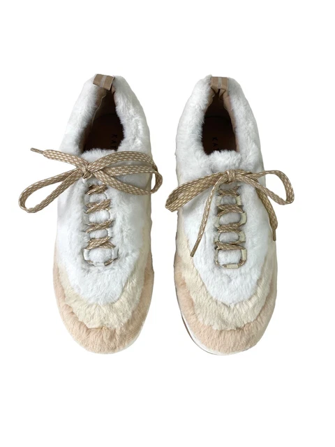 Katy Perry 7 M The Fuzz Sneakers Lace Up White Cream Pink Platform Women’s Casu