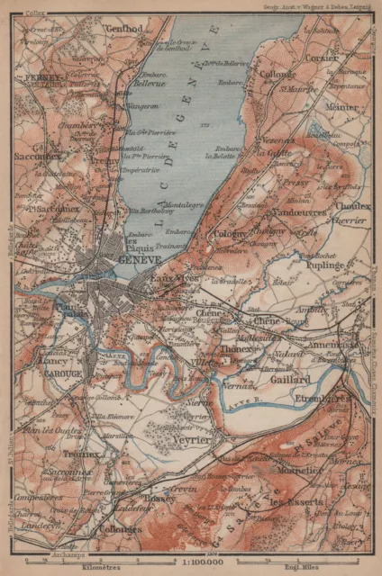 GENEVA GEN�VE GENF ENVIRONS. Switzerland Suisse Schweiz carte karte 1899 map