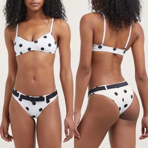 SOLID AND STRIPED Two Piece Polka Dot Belted Women Bikini Set Top M Bottom S NST