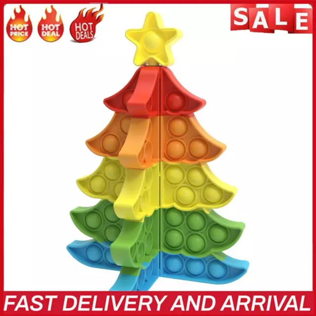 3D Stitchable Christmas Tree Silicone Push Bubble Fingertip Toys (Rainbow)