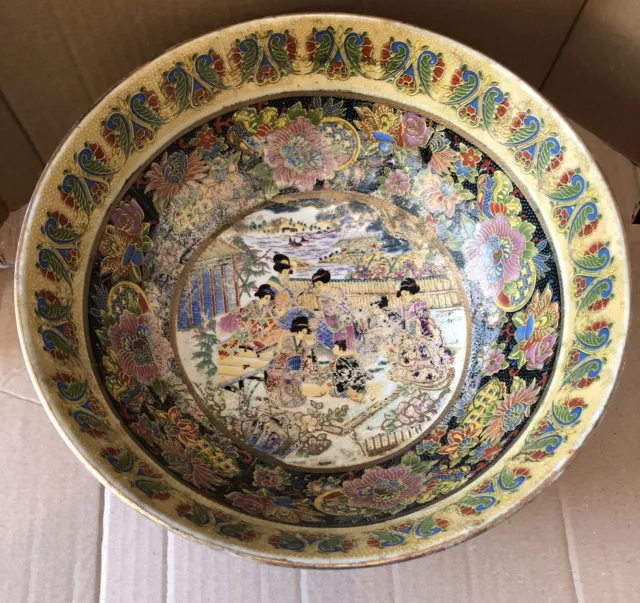 Vintage Large 10” Chinese Bowl - Highly Decorated Inside And Out - Footed