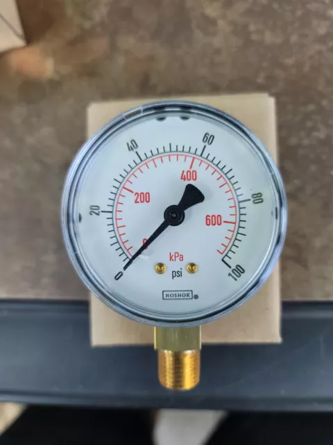 Noshok pressure gauge 25- 100- 100 PSI/ KPA  1/4 NPT Bottom Conn.