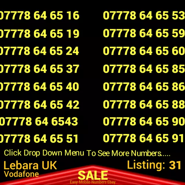 EASY MOBILE NUMBER GOLD UK LEBARA (Vodafone) PAY AS YOU GO SIM CARD Listing: 31