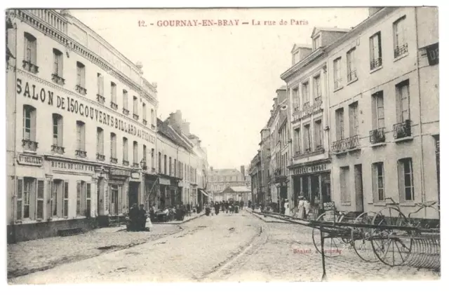 CPA 76 GOURNAY-en-BRAY, La rue de Paris, Hôtel du Lion d'Or Vve Delille, 1910
