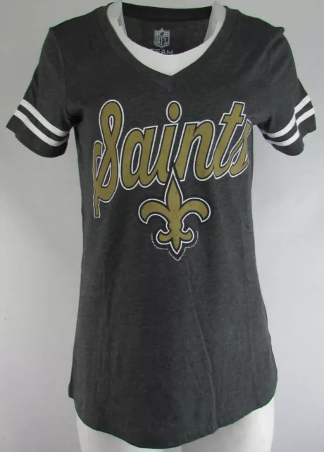 New Orleans Saints NFL Women's G-III Short Sleeve V-Neck Logo Gray XS-2XL