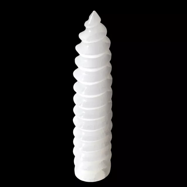 XL Selenite Tower Polished Crystal Spiral Energy Wand 8" Unicorn Point Reiki Hea