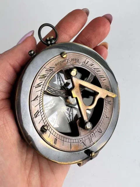 Souvenir Sundial with Brass Compass in Leather Case Gift