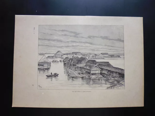 Gravure 19°:Asie: la rivière à Haï-Phong au Viêt-Nam