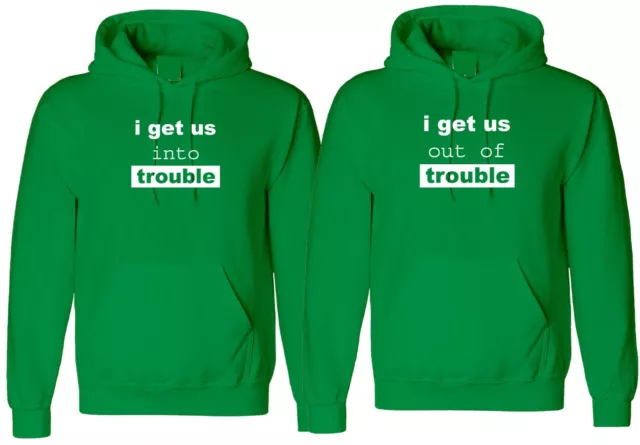 Couple BFF Matching Hoodie Hoody Hood Into and out of trouble Funny Gift Unisex