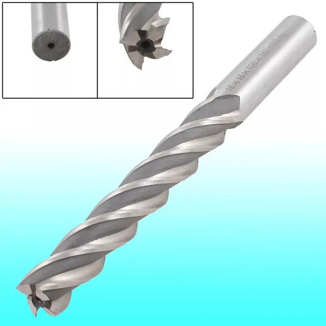 Helical Groove 4 Flute 16mm Dia Tip HSS Cutter End Mill 160mm Long