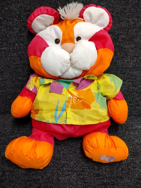 1987 Fisher Price Puffalump Tiger Plush Cat Orange Wild Thing Hawaiian Shirt vtg