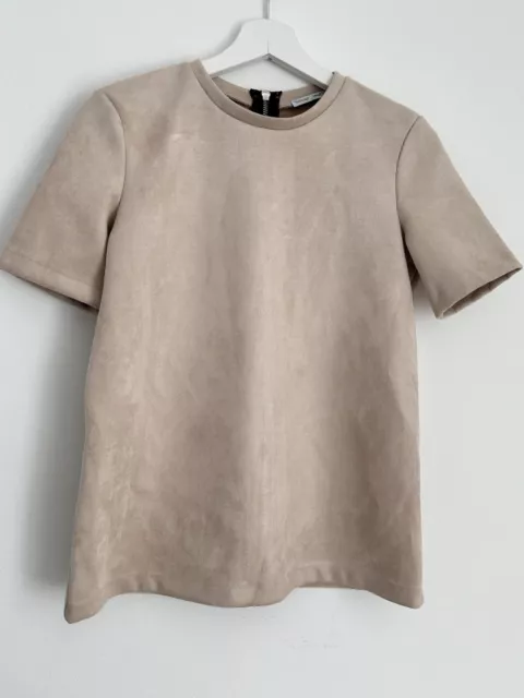 Zara Women’s Soft Suede Feel Structured Short Sleeve Top Size Small