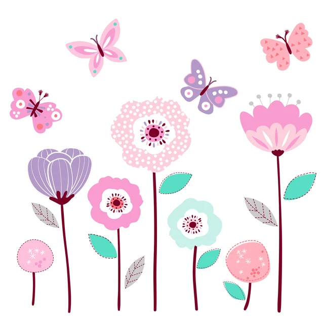 Bedtime Originals Magic Garden Pink/Lavender/Coral Butterfly Floral Wall Decals