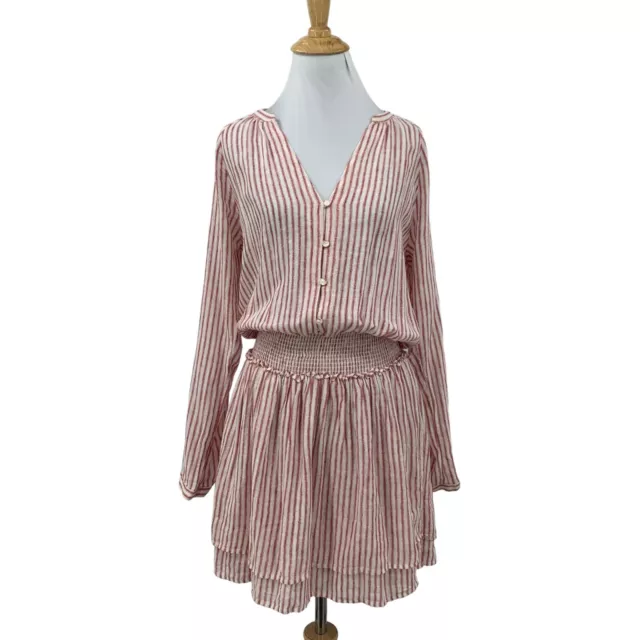 Rails Dress Womens Small S Jasmine Belmont Stripe Smocked Linen Blend V Neck