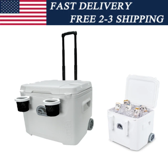 IGLOO 52 QT. 5Day Marine Ice Chest Cooler Wheels, White, New, Fast