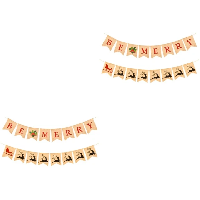 2 piezas Sacos Navidad Bunting Banner Colgante Bandera Decorativa Fiesta