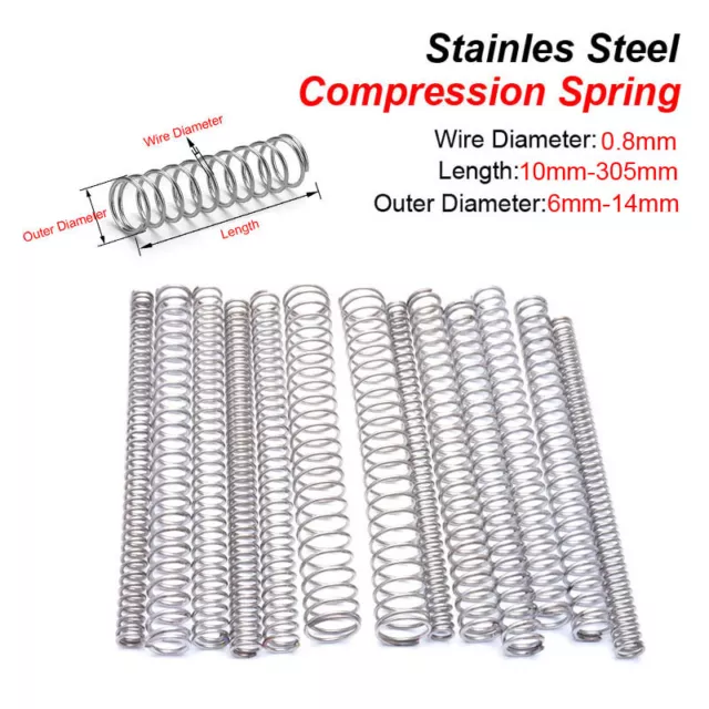 10 pezzi molla a pressione filo diametro 0,8 mm acciaio inox molla piccola lunghezza 10-305 mm