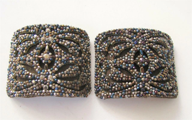 Antique Victorian Edwardian French Cut Steel Large Shoe Buckles Pair Blue Copper