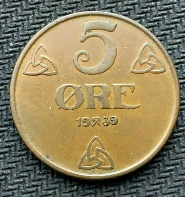 1939 Norway 5 Ore coin XF     Condition Rarity World Coin    #C926
