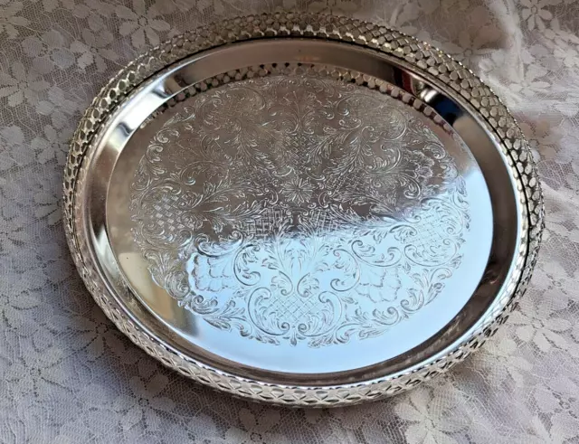 Vintage - Mayell Queen Anne Silver Plated Galley Ornate Tray - 3 Footed 1970s