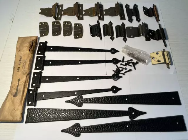 Vintage Hinge lot - Cabinet & Forged Iron Strap Hinges & Faux Hinges