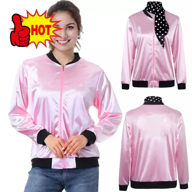 LADIES 50 50s 1950 Pink Lady Jacket and Scarf Women Costume Fancy Dress Up Party