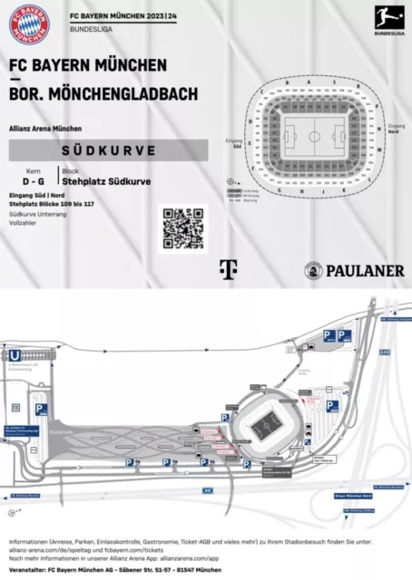 Sammler Ticket FC Bayern München Borussia Mönchengladbach Gladbach 03.02.24 P@H