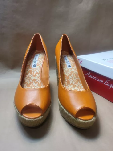 American Eagle AEO Women's  Platform Heel Wedge Wicker Orange Jason Size 11