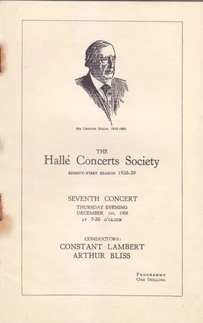 Konzertprogramm 1938 Manchester Halle Arthur Bliss Egon Petri Mozart Liszt