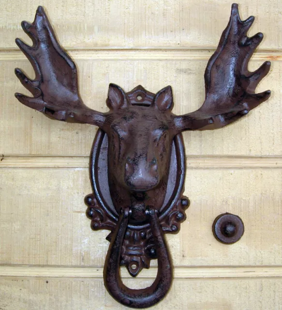 Cast Iron Moose/Elk Head&Antlers Door Knocker Rustic House&Home Front Door Decor