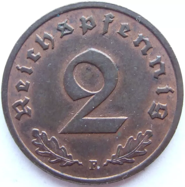 Coin German Reich 3. Rich 2 Reichspfennig 1936 F IN Uncirculated