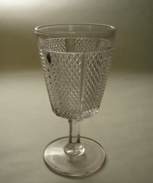 EAPG Challinor, Taylor #411 Later Paneled Diamond Point Glass Goblet ca.1880s