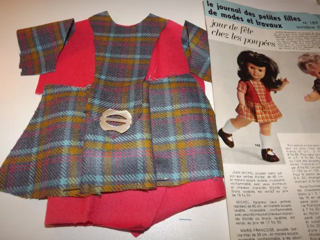 KIT découpé vêtement poupée ancienne,FRANCOISE modes et travaux  OCTOBRE 1969