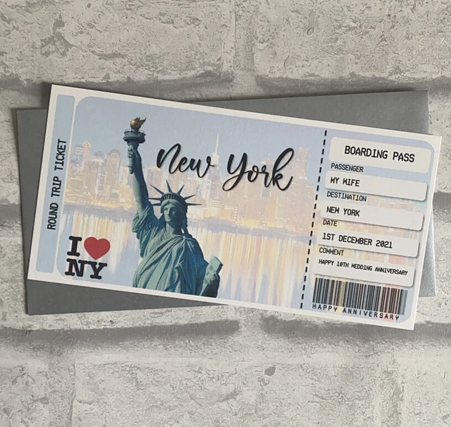 PERSONALISED BOARDING PASS, Plane ticket, Surprise New York £4.99
